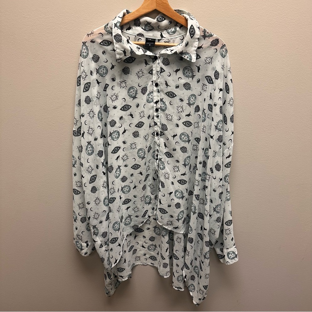Disney Her Universe Shirt Blouse Womens Size 4 Hi Low Haunted Mansion